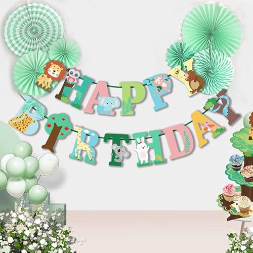 Norinoya Banner "Happy Birthday", Geburtstagsfeier-Dekoration, Partyzubehör, Luftschlangen, Geburtstagsparty-Wimpelkette (Tier) von Norinoya