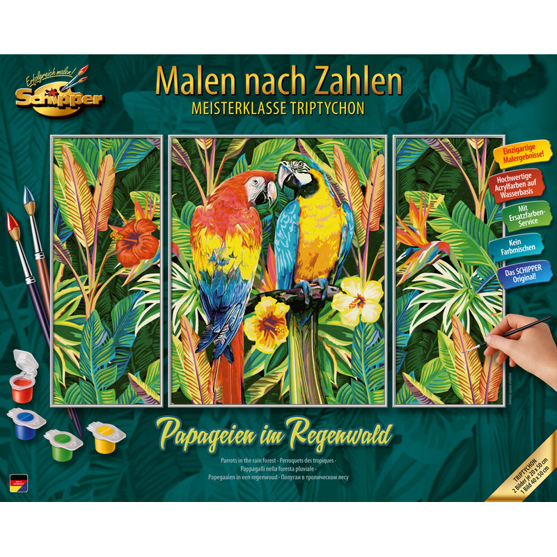 Mnz - Papageien Im Regenwald (Triptychon) von Schipper Malen nach Zahlen