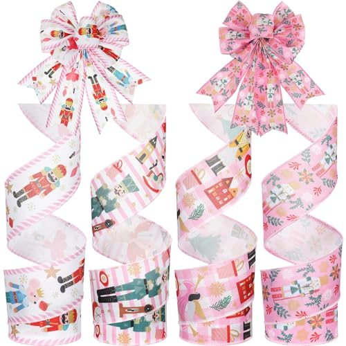 Norme 4 Rollen Weihnachtsband 6,3 cm 40 Meter Nussknacker Weihnachten Drahtrand Stoffband für Weihnachtsbaumdekoration, DIY Handwerk, Schleifenkranz, Geschenkverpackung von Norme