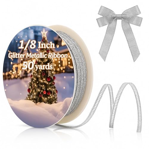 Norme Glitzer-Metallband für Bastelarbeiten, 45,7 m, glitzerndes Nähstoffband, Geschenkverpackung, für Weihnachten, Hochzeit, Geburtstag, Babyparty (Silber) von Norme