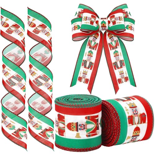 Norme Nussknacker-Band für Weihnachten, 6,3 cm breit, 9,1 m lang, rot, grün, weiß, Nussknacker-Band mit Draht, für Weihnachtsbaumdekoration, Geschenkverpackung, Box, Schleifen, Kranz, Bastelarbeiten Norme Nussknacker-Band für Weihnachten, 6,3 cm breit, 9,1 m lang, rot, grün, weiß, Nussknacker-Band mit Draht, für Weihnachtsbaumdekoration, Geschenkverpackung, Box, Schleifen, Kranz, Bastelarbeiten von Norme