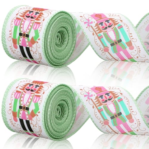 Norme Nussknacker-Band mit Draht, 6,3 cm breit, 9,1 m breit, 9,1 m, rosa und grün, Nussknacker-Band mit Draht, für Weihnachtsbaumdekoration, Geschenkverpackung, Box, Schleifen, Kranz, Bastelarbeiten Norme Nussknacker-Band mit Draht, 6,3 cm breit, 9,1 m breit, 9,1 m, rosa und grün, Nussknacker-Band mit Draht, für Weihnachtsbaumdekoration, Geschenkverpackung, Box, Schleifen, Kranz, Bastelarbeiten von Norme