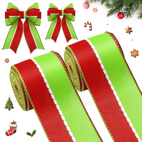 Norme Weihnachtsband, 6,3 cm breit, 9,1 m, rotgrünes Band mit Draht, für Weihnachtsbaumdekoration, Geschenkverpackung, Box, Schleifen, Kranz, Bastelarbeiten, 2 Rollen Norme Weihnachtsband, 6,3 cm breit, 9,1 m, rotgrünes Band mit Draht, für Weihnachtsbaumdekoration, Geschenkverpackung, Box, Schleifen, Kranz, Bastelarbeiten, 2 Rollen von Norme