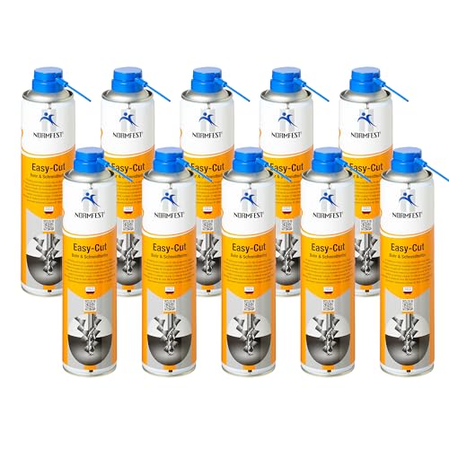 Normfest Easy Cut – Bohr- & Schneidhelfer Spray, reduziert Reibung und Hitze, schützt Werkzeug & Werkstück, haftet auch auf senkrechten Flächen, für Bohren, Fräsen, Sägen, Gewindeschneiden, 10x 350ml von Normfest