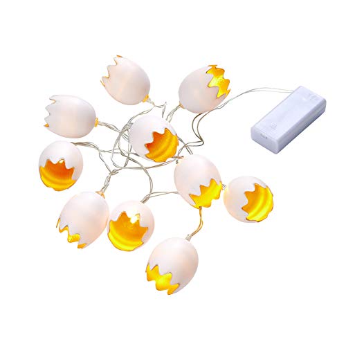 Northpoint LED Osterlichterkette, Pastell weiß, 10 LED Eier, gebrochene Eier, Batteriebetrieben, angenehm warmweiße LED-Farbe, mit Timerfunktion, Dekoratio für Überall von Northpoint