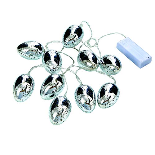 Northpoint LED Osterlichterkette, Silbern glänzend, 10 LED Eier, Batteriebetrieben, angenehm warmweiße LED-Farbe, mit Timerfunktion, Dekoratio für Überall von Northpoint