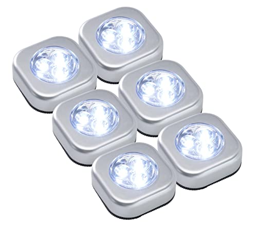 Northpoint LED Beleuchtungsspots Silber Druckschalter 3 LEDs Kaltweiß (6000K) IP20 6er-Set inkl. Batterien von Northpoint