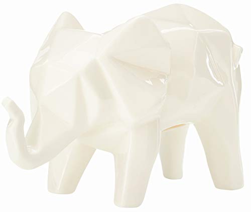 Northpoint LED Dekofigur Elefant Weiß Tierwelt aus Porzellan im geometrischem Design warmweißes Licht mit Timerfunktion Batteriebetrieben von Northpoint