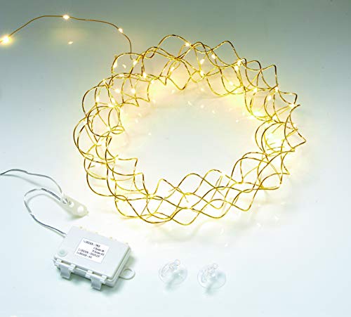 Northpoint LED Licht Kranz 30cm Ø Gold drahtgeflecht mit warmweißer LED Beleuchtung mit Batterien und integriertem Timer von Northpoint