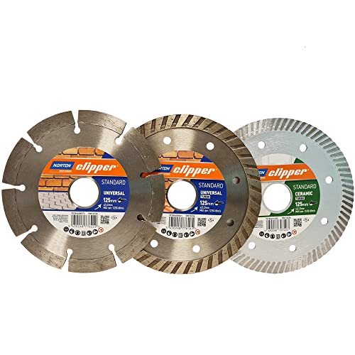 Norton Clipper Diamant Trennscheiben 3er Vorteilspack STANDARD 125 mm (1x STANDARD UNIVERSAL, 1x STANDARD UNIVERSAL TURBO, 1x STANDARD CERAMIC TURBO für allgemeine Materialien und Fliesen) von Norton Clipper