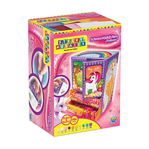 Not Avail Sticky Mosaics ORB 620115 Schmuckkästchen Einhorn, kreatives Bastelset, 956 selbstklebende Farbplättchen in verschiedenen Farben und Formen, ab 5 Jahren von Not Avail