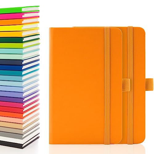 Notes London 2 x A6 Notizbücher, Doppelpack mit linierten Seiten, Stiftschlaufe und erweiterbarer Papiertasche, gebundenes Tagebuch, neuer Notizblock, Notizbuch, Notizen (Neonorange) von Notes London