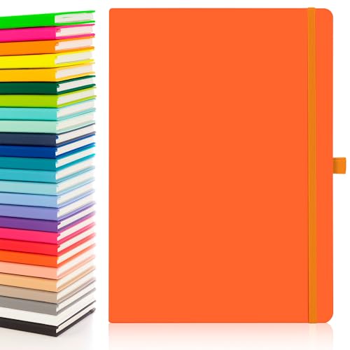 Notes London Eco A4-Notizbuch mit linierten Seiten, Stiftschlaufe, Band, Datumsmarkierungen und Papiertasche, Taschenbuch, Notizbuch, nachhaltig angebautes Papier (Orange) von Notes London
