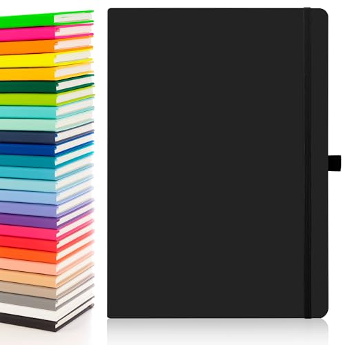 Notes London Eco A4-Notizbuch mit linierten Seiten, Stiftschlaufe, Band, Datumsmarkierungen und Papiertasche, Taschenbuch, Notizbuch, nachhaltig angebautes Papier (schwarz) von Notes London
