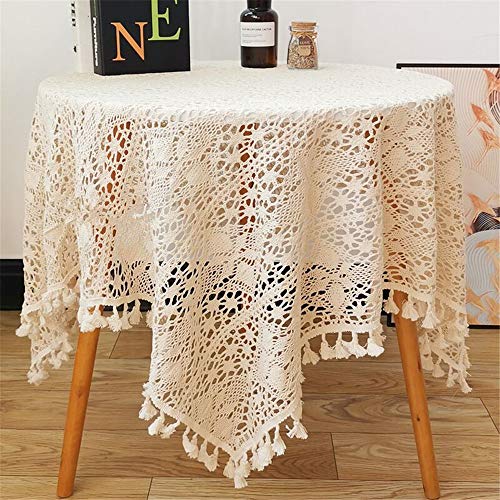 AMIPOS Vintage Beige Baumwolle Häkeln Tischdecken Spitze Deckchen Quadratische Tischdecken Tischdecke Hochzeit Home Party Decor (115 x 115 cm) von Nother