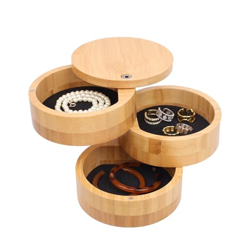 Nothing burger Dreischichtige Schmuckschatulle Um 360° Drehbar, Mit Kratzfester Schmuckschatulle Klein Aus Bambus, Runde Schmuckaufbewahrungsbox Für Ohrringe, Armbänder, Halsketten, Uhren Nothing burger Dreischichtige Schmuckschatulle Um 360° Drehbar, Mit Kratzfester Schmuckschatulle Klein Aus Bambus, Runde Schmuckaufbewahrungsbox Für Ohrringe, Armbänder, Halsketten, Uhren von Nothing burger