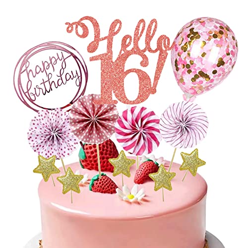Notixa 16.Geburtstag Mädchen Tortendeko 16th Happy Birthday Cake Topper Deco Rosa Torte,Glitzer Kuchen Dekoration mit Papierfächer und Konfetti Luftballons für 16 Jahre Geburtstag Party Notixa 16.Geburtstag Mädchen Tortendeko 16th Happy Birthday Cake Topper Deco Rosa Torte,Glitzer Kuchen Dekoration mit Papierfächer und Konfetti Luftballons für 16 Jahre Geburtstag Party von Notixa