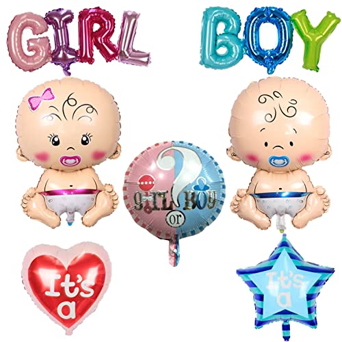 Notixa Boy or Girl Gender Reveal Party Deko 7 Stück Willkommens Baby Form Folienballon,Bunt Luftballon its A Boy Girl Set für Hochzeit、Babyshower、Ankündigung Einer Schwangerschaft Gender von Notixa