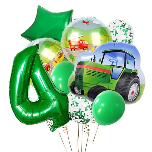 Notixa Traktor 4.Geburtstagsdeko Junge,Zahl 4 Folienballon Deko Kindergeburtstag 4 Jahre Helium Luftballons Grün Deko,Für Traktor Baustelle Themed Geburtstag Jungen von Notixa