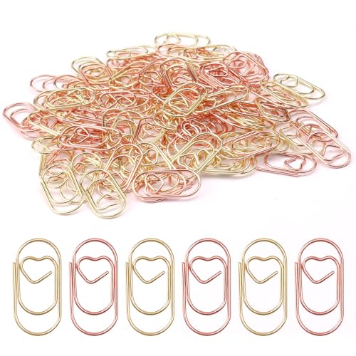 100 Stück Büroklammern Herz, Büroklammern Set, Klein Büroklammer für Büro, Schule, Klassenzimmer, Postkarten, Aktenklammer (Gold, Roségold) von Notoke