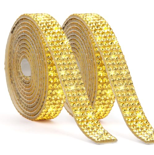 2 Rollen Strassband Selbstklebend, Harz Strassband, Diamant Glitzerband, für DIY-Bastelarbeiten, Stoff, Auto, Schuhe, Dekoration (2 Rollen x 1 Yard, Gold) von Notoke
