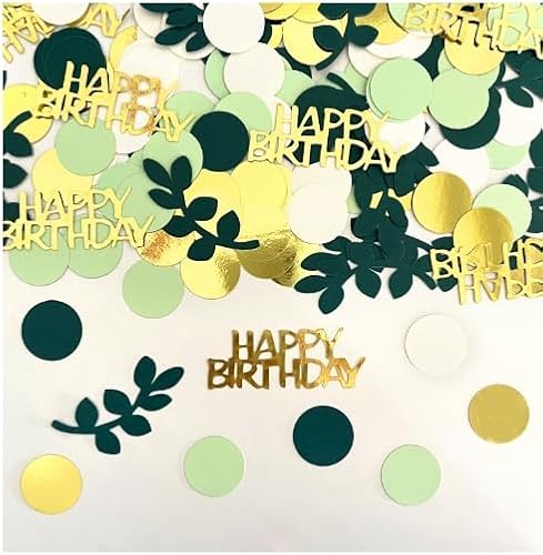​​200 Stück Konfetti Geburtstag, Gold Grün Happy Birthday Streudeko, Tischdeko Geburtstag Deko mit Luftschlangen, Geburtstagsdeko für Party Frau Mann​​ von Notoke