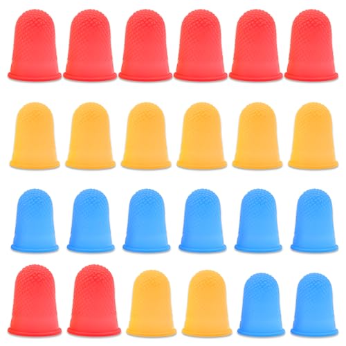 24 Stück Gummi Fingerspitzen, 3 verschiedene Größen Fingerhut Silikon, Wiederverwendbarer Silikon-Fingerschutz, für Sticken, Geldzählen, Basteln, Schreiben, Sortieren (Rot, Gelb, Blau) von Notoke