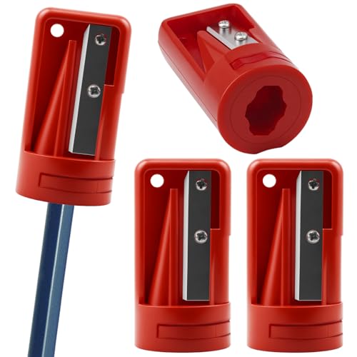 4 Stück Zimmermanns-Bleistiftspitzer, Tischler Anspitzer für Zimmermannsbleistift, Holzarbeiten Spitzer, Manueller Bleistiftschneider für Holzbearbeitung, Schule, Büro und Reisen, Rot von Notoke