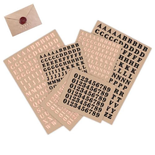 6 Blatt Metall Buchstaben Aufkleber, Roségold und Schwarz Nummer Aufkleber, Selbstklebende Mini Alphabet Nummer Sticker, für Hochzeit, Dekoration, DIY, Basteln, Scrapbook, 2 Größen von Notoke