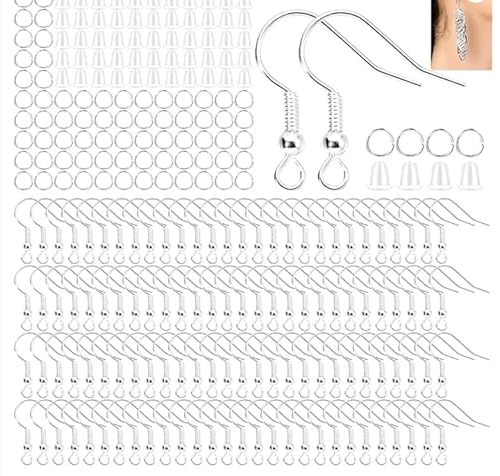 ​​600 Stück Ohrringe Selber Machen Set, Ohrhaken mit Silikon Ohrring Stopper, Ohrring Haken, Ohrringe Basteln Zubehör, für DIY Ohrhänger Schmuckherstellung (Silber)​​ von Notoke