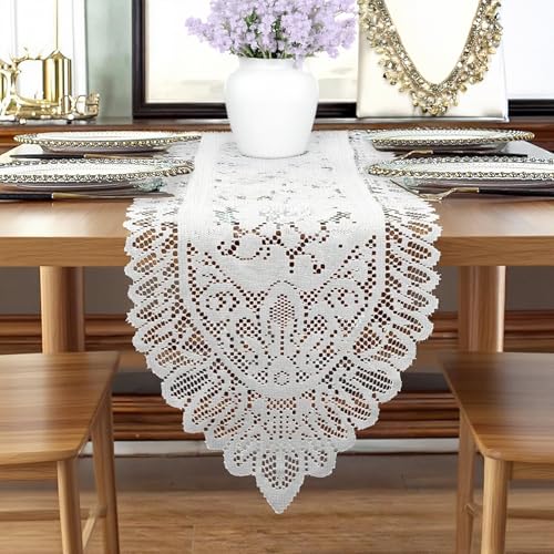 Pack of 2 Ovale Spitzendeckchen, 30x110 cm Tischdecken Weiß Elegantes Europäisches Durchbrochenes Blumenmuster für Urlaub Party Wohnzimmer Dekorationen Pack of 2 Ovale Spitzendeckchen, 30x110 cm Tischdecken Weiß Elegantes Europäisches Durchbrochenes Blumenmuster für Urlaub Party Wohnzimmer Dekorationen von Notoke
