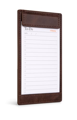 Notsu Notizkartenhalter | Minimalistischer Karteikartenhalter, 7,6 x 12,7 cm, aus hochwertigem, dunkelbraunem veganem Leder mit 25 To-Do-Listen-Notizkarten von Notsu