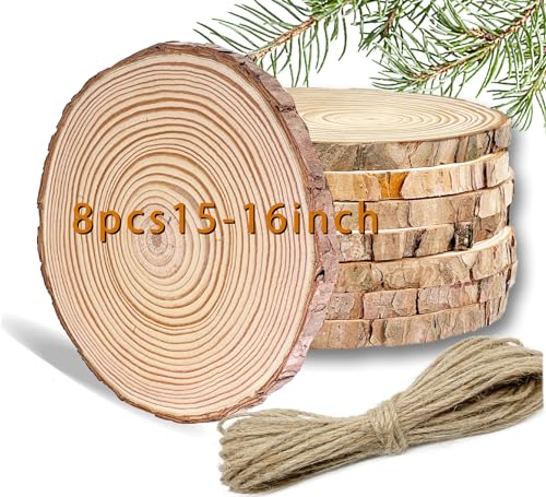 Notwo Holzscheiben 8 Stücke Baumscheiben 14-16 CM Holzscheiben Zum Basteln,Durchmesser 10mm dick,Ungebohrte Baumscheibe,für Basteln,Weihnachtsdeko,Mit Bindfaden und Klauen Nägel. (8 Stück 15-16cm) von Notwoe