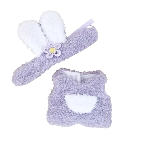 Novadex Kleidung für 17 cm große Puppen, kompatibel mit Labubu, niedliches Hoodie-Outfit mit Zubehör für Sammler (Lila Hase) von Novadex