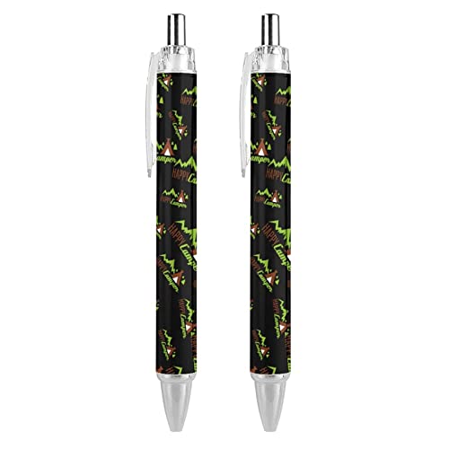 Novaj Happy Camper Kugelschreiber, 0,5 mm, feine Spitze, einziehbar, schwarze Tinte, zum Schreiben, 2 Stück Novaj Happy Camper Kugelschreiber, 0,5 mm, feine Spitze, einziehbar, schwarze Tinte, zum Schreiben, 2 Stück von Novaj