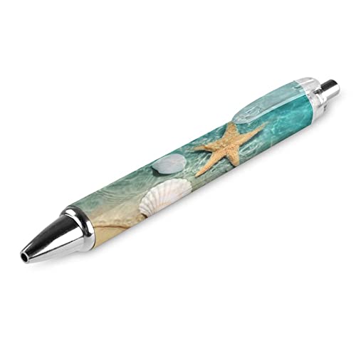 Novaj Kugelschreiber mit Seestern und Muscheln am Strand, einziehbar, für Männer und Frauen, Büro, Geschenk, 1 Stück von Novaj