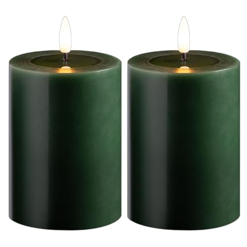 2er Set Stumpenkerzen LED grün klein - Echtwachskerze mit beweglicher Flamme flackernd mit Echtwachspiegel - Timerfunktion für 6 Stunden warmweißes Licht 7,5cm ø 10cm Höhe - 2 AA Batterien nötig 2er Set Stumpenkerzen LED grün klein - Echtwachskerze mit beweglicher Flamme flackernd mit Echtwachspiegel - Timerfunktion für 6 Stunden warmweißes Licht 7,5cm ø 10cm Höhe - 2 AA Batterien nötig von Novaliv