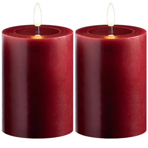 2er Set Stumpenkerzen LED rot klein - Echtwachskerze mit beweglicher Flamme flackernd mit Echtwachspiegel - Timerfunktion für 6 Stunden warmweißes Licht 7,5cm ø 10cm Höhe - 2 AA Batterien nötig 2er Set Stumpenkerzen LED rot klein - Echtwachskerze mit beweglicher Flamme flackernd mit Echtwachspiegel - Timerfunktion für 6 Stunden warmweißes Licht 7,5cm ø 10cm Höhe - 2 AA Batterien nötig von Novaliv