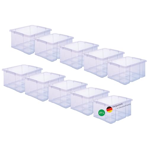 Novaliv 10x Aufbewahrungsboxen ohne Deckel 27L transparente Nestbar Drehstapelbox Euroboxen Kunststoffboxen BPA-frei 44,5x35,5x23 cm für Kistenregal von Novaliv