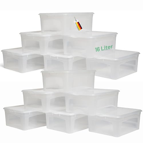 Novaliv 12x Aufbewahrungsboxen mit Deckel 16L transparente Boxen stapelbare Nestbar Storage boxes mit Clipverschluss Kunststoff BPA-frei 41x34x17 cm von Novaliv