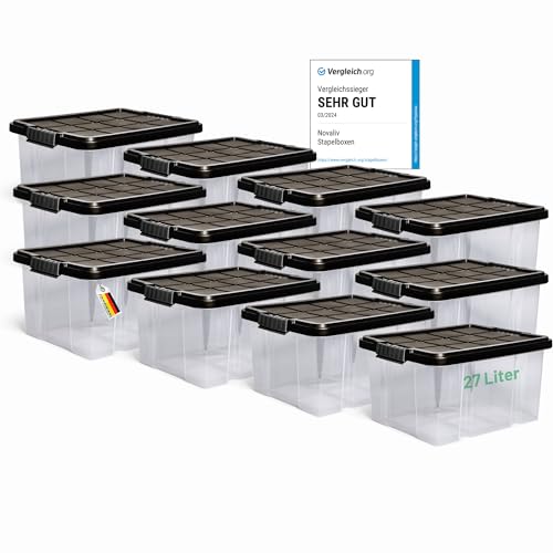 Novaliv 12x Aufbewahrungsboxen mit Deckel 27L Anthrazit Nestbar stapelbare Storage boxes mit Clipverschluss Kunststoffbox BPA-frei 46,5x36,5x24 cm Novaliv 12x Aufbewahrungsboxen mit Deckel 27L Anthrazit Nestbar stapelbare Storage boxes mit Clipverschluss Kunststoffbox BPA-frei 46,5x36,5x24 cm von Novaliv