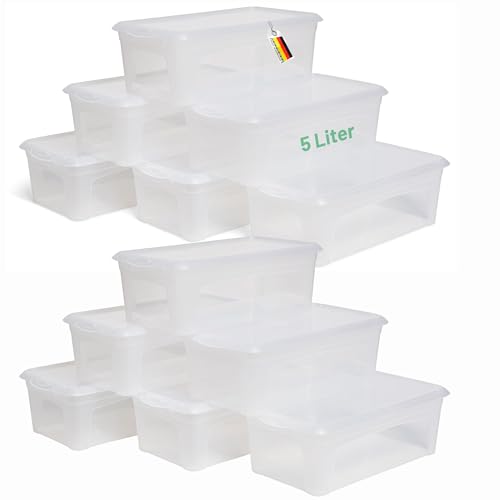 Novaliv 12x Aufbewahrungsboxen mit Deckel 5L transparente Boxen stapelbare Nestbar Storage boxes mit Clipverschluss Kunststoff BPA-frei 34x19x11 cm von Novaliv