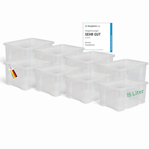 Novaliv 12x Aufbewahrungsboxen ohne Deckel 15L transparente Nestbar stapelbare Storage boxes Kunststoffbox BPA-frei 39x28,5x19,5 cm von Novaliv