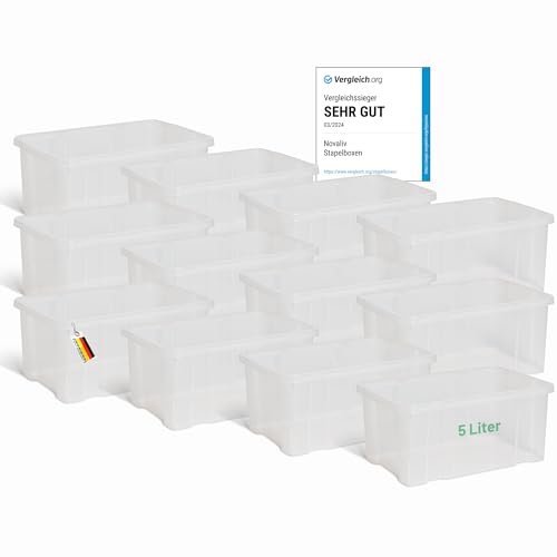 Novaliv 12x Aufbewahrungsboxen ohne Deckel 5L 30 x 19 x 14 cm transparente Nestbar stapelbare Storage boxes Kunststoff BPA-frei von Novaliv