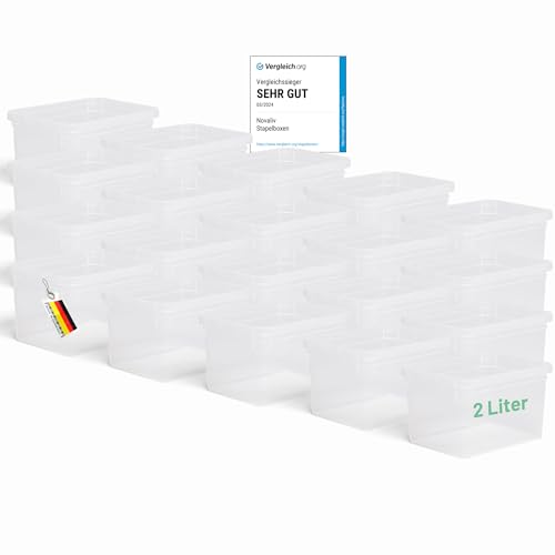 Novaliv 20x Aufbewahrungsbox ohne Deckel klein 2 L transparente Nestbar stapelbare Plastikbox Kunststoff BPA-frei 18,5 x 13,5 x 10 cm von Novaliv