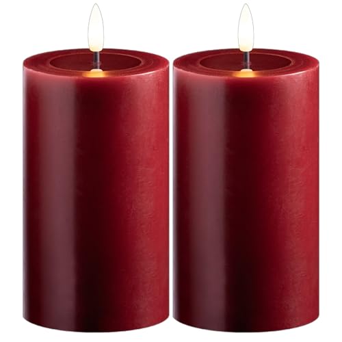 Novaliv 2er Set LED Stumpenkerzen mittel rot Echtwachskerze mit beweglicher Flamme flackernd - Timerfunktion für 6 Stunden warmweißes Licht 7,5cm ø 12,5cm Höhe - 2 AA Batterien nötig Echtwachspiegel Novaliv 2er Set LED Stumpenkerzen mittel rot Echtwachskerze mit beweglicher Flamme flackernd - Timerfunktion für 6 Stunden warmweißes Licht 7,5cm ø 12,5cm Höhe - 2 AA Batterien nötig Echtwachspiegel von Novaliv