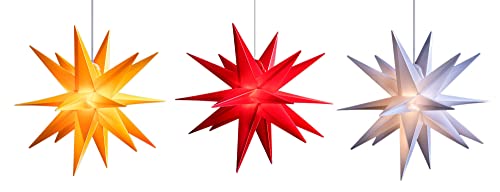 Novaliv 2er Sparset Weihnachtssterne LED Dekosterne 55cm GELB+ROT+Weiss Außen Kabel mit Trafo & Timerfunktion 3D Stern 18 Zackig Leuchtstern Weihnachtslicht Winterbeleuchtung 3D Stern Weihnachtslicht von Novaliv