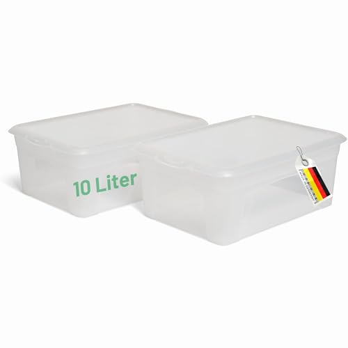 Novaliv 2x Aufbewahrungsbox durchsichtig mit Deckel 10L Nestbar stapelbare Plastikbox mit Clipverschluss Kunststoffbox Transparent BPA-frei 37x26x14 cm von Novaliv