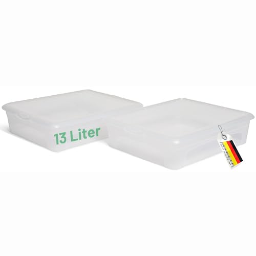 Novaliv 2x Aufbewahrungsbox durchsichtig mit Deckel 13L Nestbar stapelbare Plastikbox Flach Clipverschluss Kunststoffbox Transparent BPA-frei41x34x10 cm von Novaliv