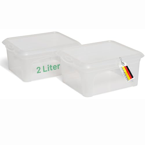 Novaliv 2x Aufbewahrungsbox mit Deckel klein 2 L transparente Nestbar stapelbare Plastikbox mit Clipverschluss Kunststoff BPA-frei 20 x 16,5 x 9 cm von Novaliv